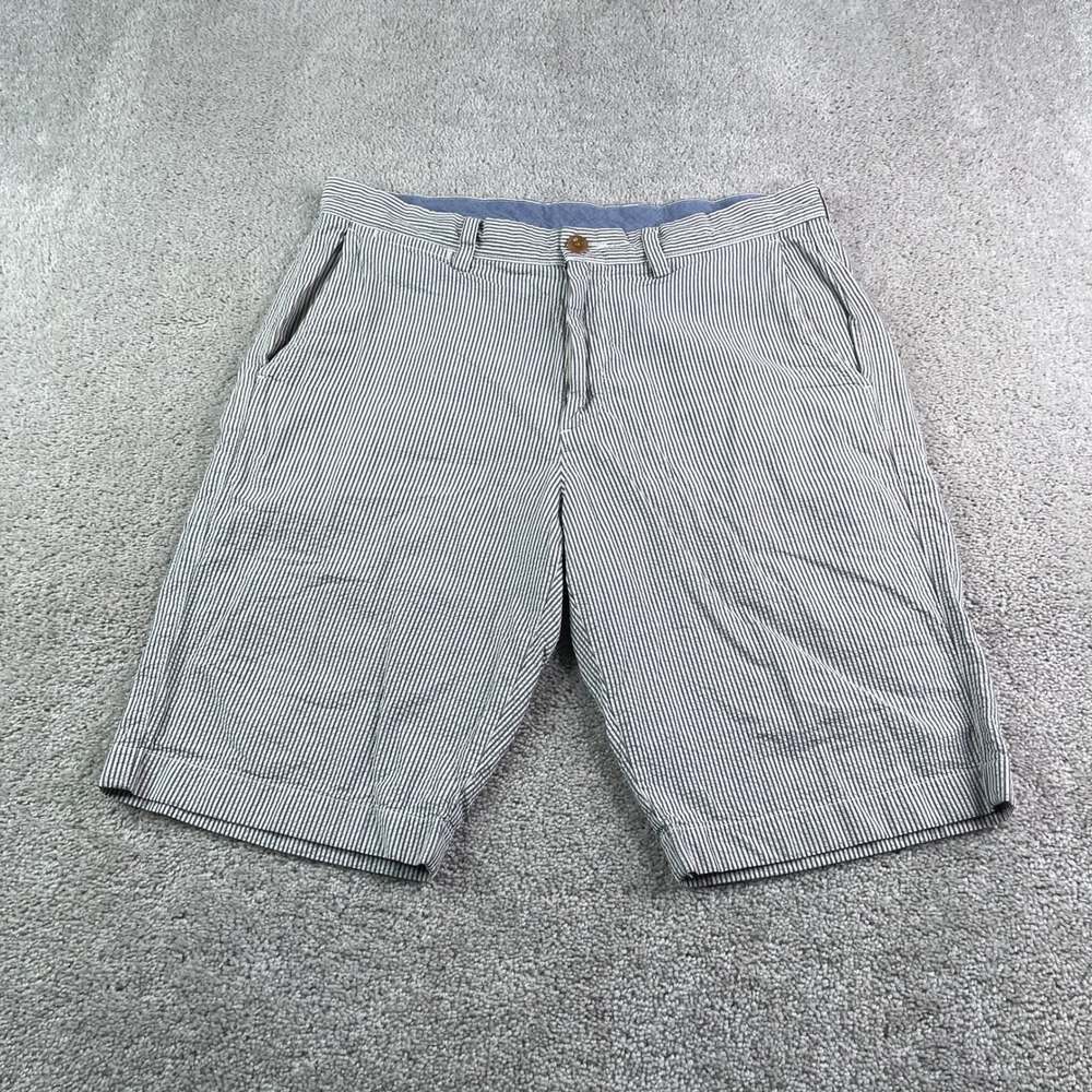 J Crew Shorts Mens 32 Blue White Striped Seersucker Cotton Casual Preppy Coastal